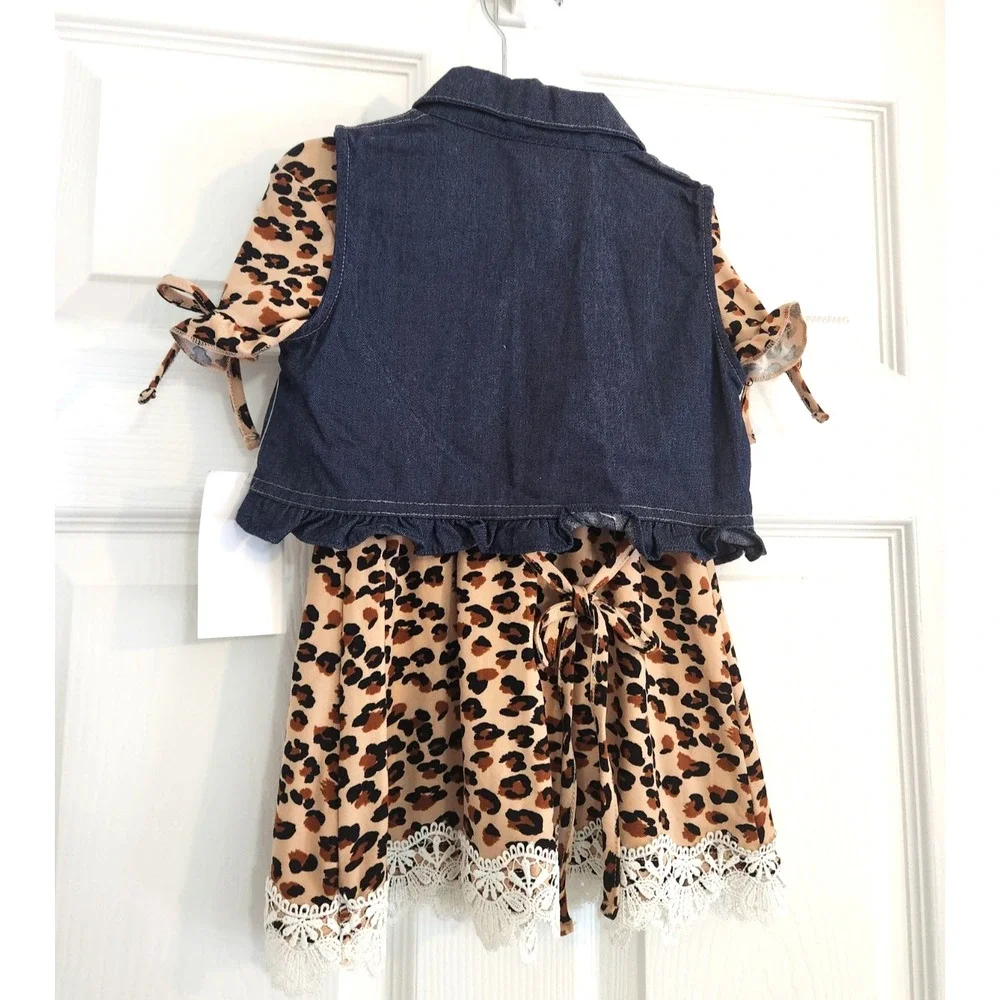 Rare Editions GIRLS ANIMAL PRINT DRESS WITH DENIM VEST  Sz 2T New with Tags